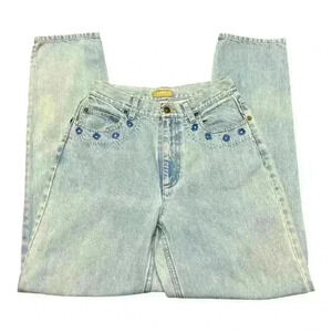 Liz Claiborne Vintage 5 pocket Jean with floral embroidery size 6.
